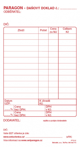 Baloušek paragon daňový doklad blok - 80 x 150 mm / nečíslovaný / 50 listů / NCR / PT010