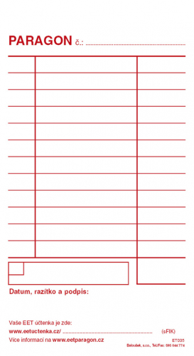 Baloušek paragon blok - 80 x 150 mm / nečíslovaný / 50 listů / ET005