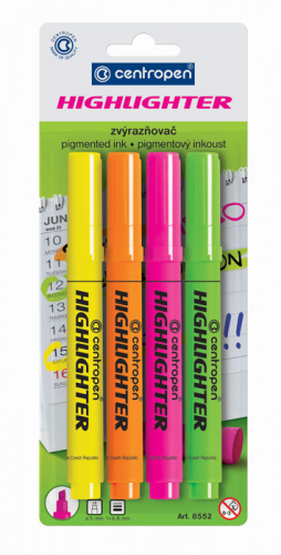 Zvýrazňovač Centropen HIGHLIGHTER 8552 - sada 4 ks