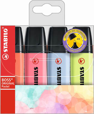 Zvýrazňovač STABILO® BOSS ORIGINAL PASTEL / sada 4 ks NEW