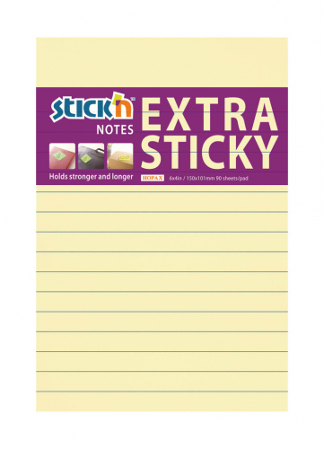 Samolepicí bločky Stick´n by Hopax Extra Sticky - 101 x 150 mm / linka / 90 lístků / pastelová žlutá