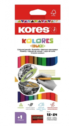 Pastelky Kores DUO trojhranné / oboustranné / 24 barev