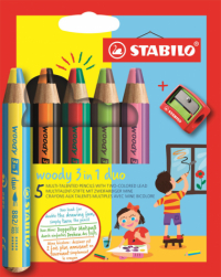 Pastelky STABILO® Woody 3v1 duo / 5 barev + ořezávátko