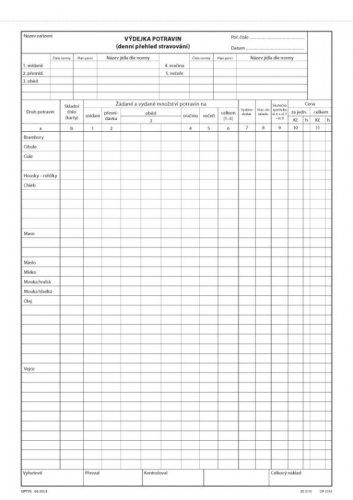 Výdejky potravin a denní přehled stravování A4 / 130 listů