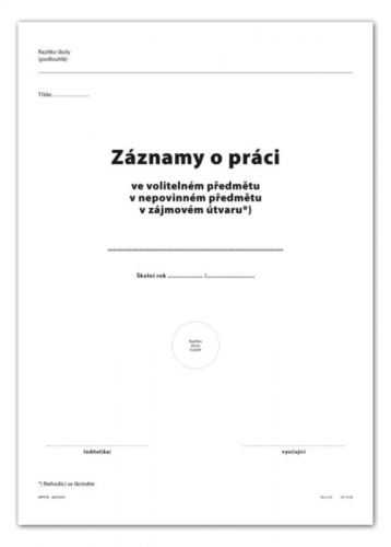 Záznamy o práci v nepovinném předmětu, zájmovém útvaru dvoulist A4