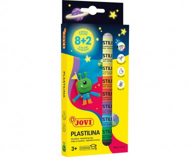 Plastelína JOVI válečky - 10 x 15 g / 8 základních barev + 2 barvy svítící ve tmě