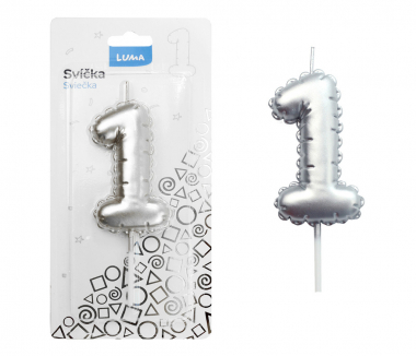 Svíčka dortová č. 1 - stříbrná