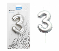 Svíčka dortová č. 3 - stříbrná