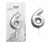 Svíčka dortová č. 6 - stříbrná