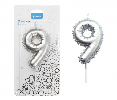 Svíčka dortová č. 9 - stříbrná