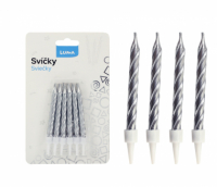 Svíčka dortová - stříbrná / 12 ks + stojánky