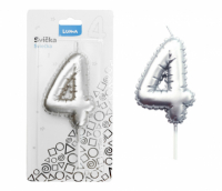 Svíčka dortová č. 4 - stříbrná