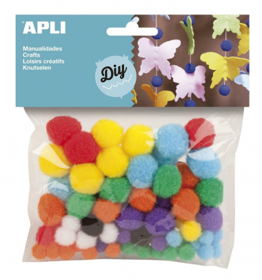 Kuličky POM POM APLI - barevné / 78 ks
